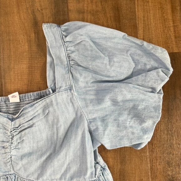 Old Navy Puff Sleeve Chambray Peplum Top – Light Blue – Size Large - Picture 2 of 8